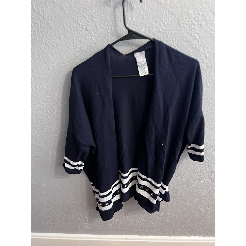 Chicos Cardigan Womens‎  Navy White Open Size S/M